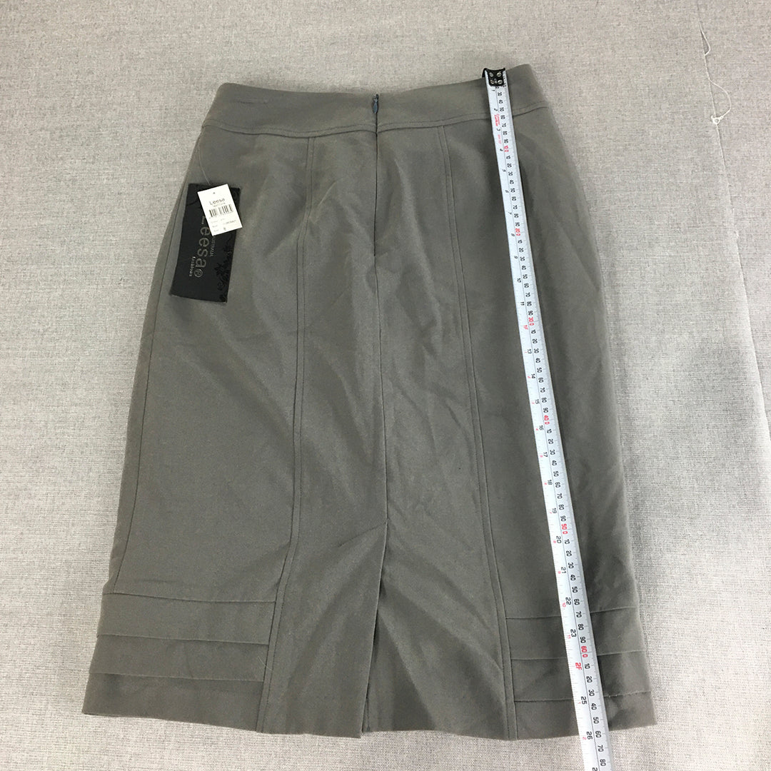 NEW Leesa Fashions Womens Pencil Skirt Size 8 Grey Midi Straight