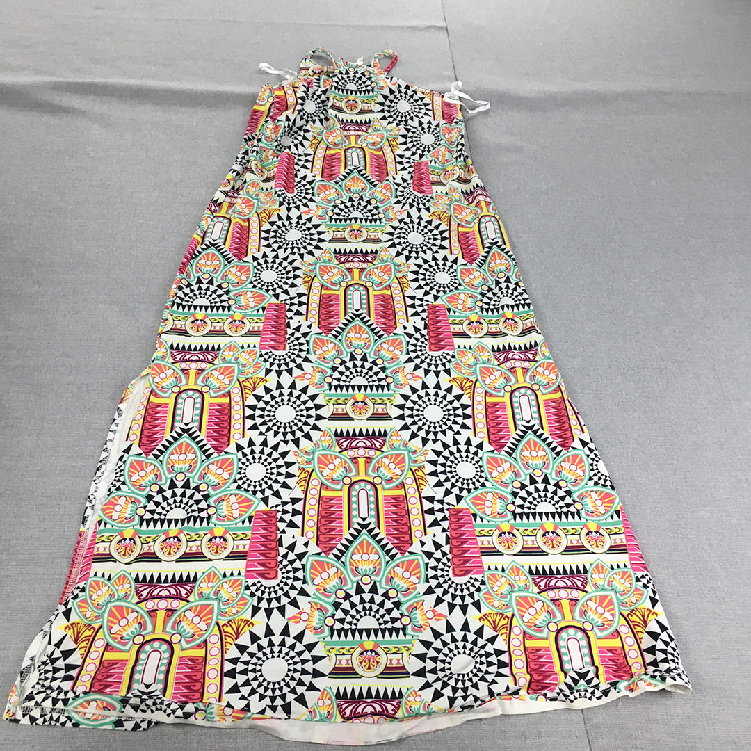 Spicysugar Womens Maxi Dress Size 10 White Pink Aztec Floral A-Line Long