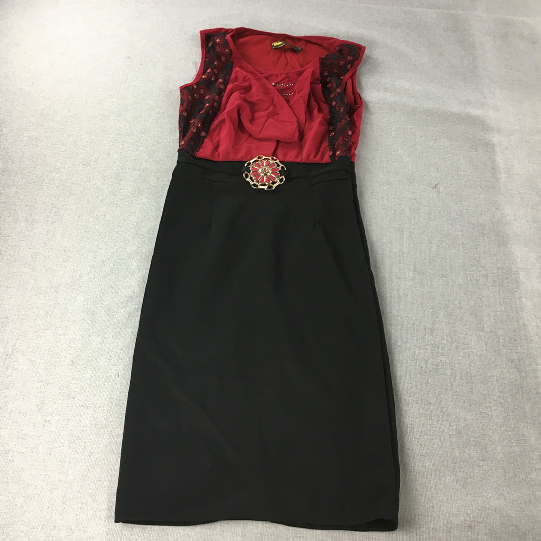 Pretty Woman Evening Gown Size M Black Red Sleeveless Gold Buckle Event