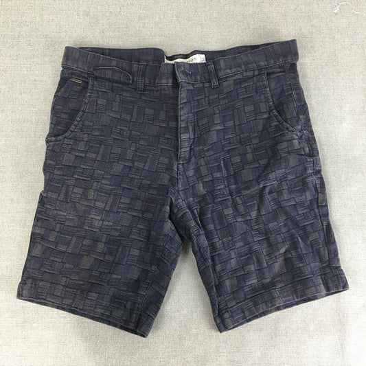 Indigo Nation Mens Chino Shorts Size 36 Slim Fit Blue Grey Geometric Pattern