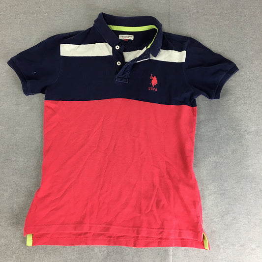 U.S. Polo Assn. Womens Shirt Size M Pink Navy Logo Collared Rugby