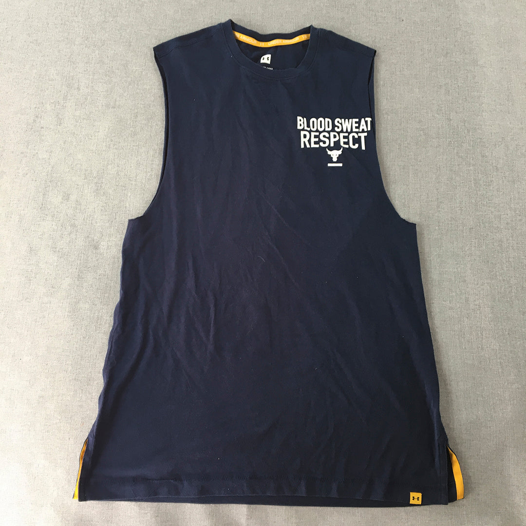 Under Armour Mens Tank Top Size S Navy Blue Brahma Bull Logo Sleeveless Shirt