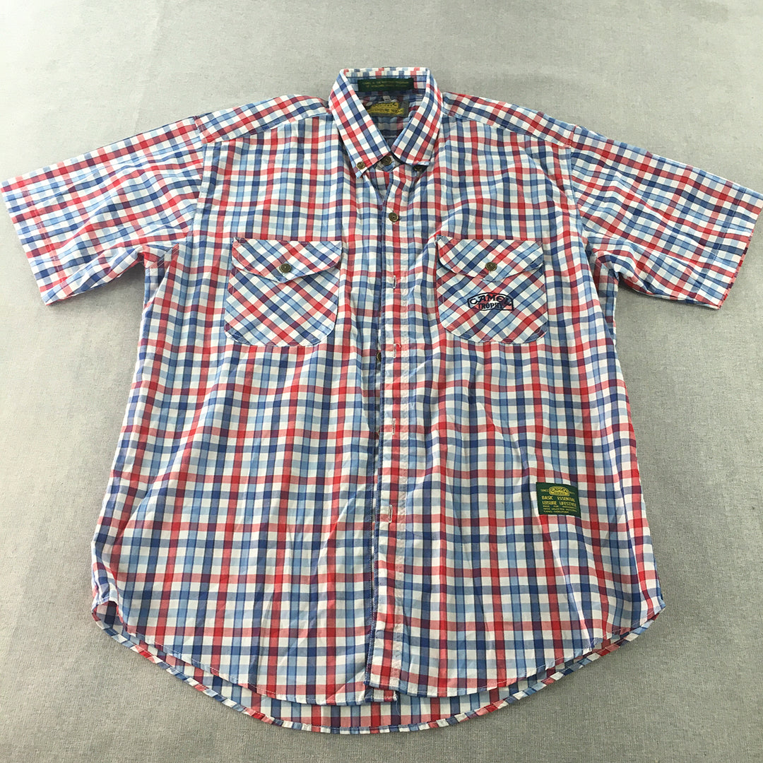 Camel Mens Shirt Size XL Blue White Red Checkered Button-Up Outdoor