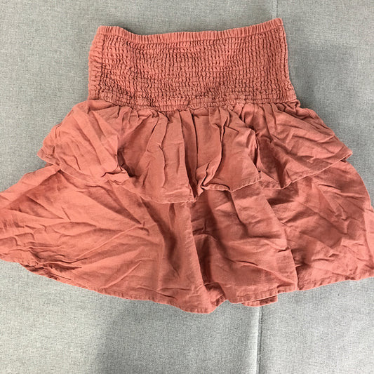 Lily Loves Womens Linen Mini Skirt Size 8 Pink Tiered Elastic Waist