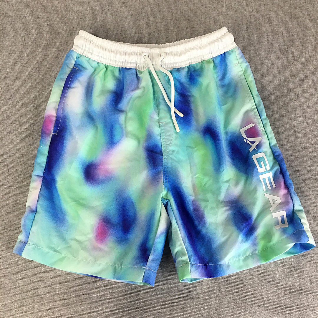 LA Gear Kids Boys Board Shorts Size 10 Blue Logo Drawstring Surf Swim Boardies