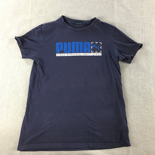 Puma Kids Boys T-Shirt Youth Size XL Navy Blue Logo Short Sleeve Top