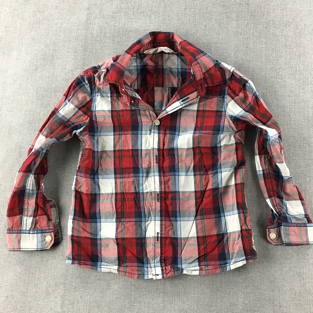 H&M Kids Boys Shirt Size 5 Red White Checkered Long Sleeve Button-Up