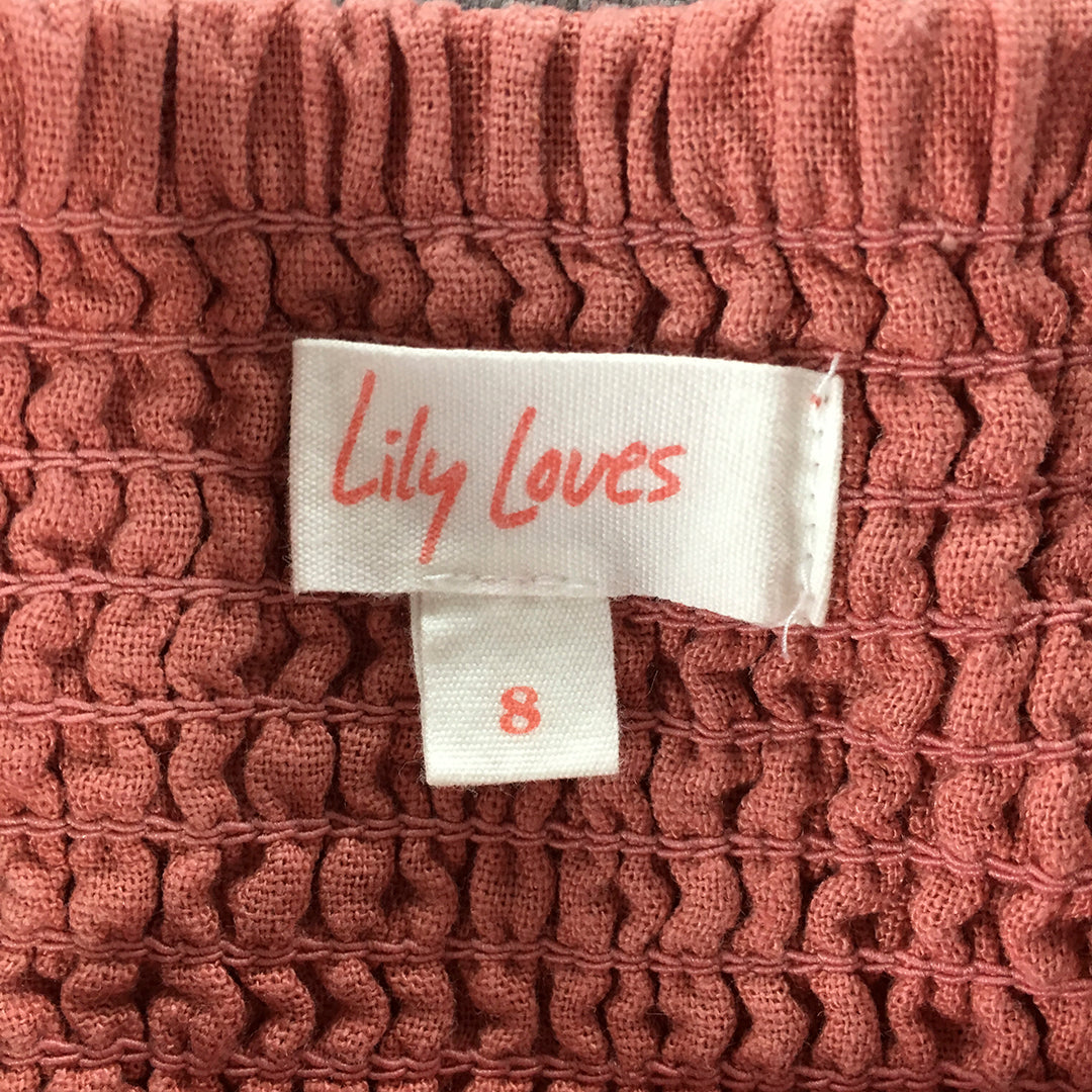 Lily Loves Womens Linen Mini Skirt Size 8 Pink Tiered Elastic Waist