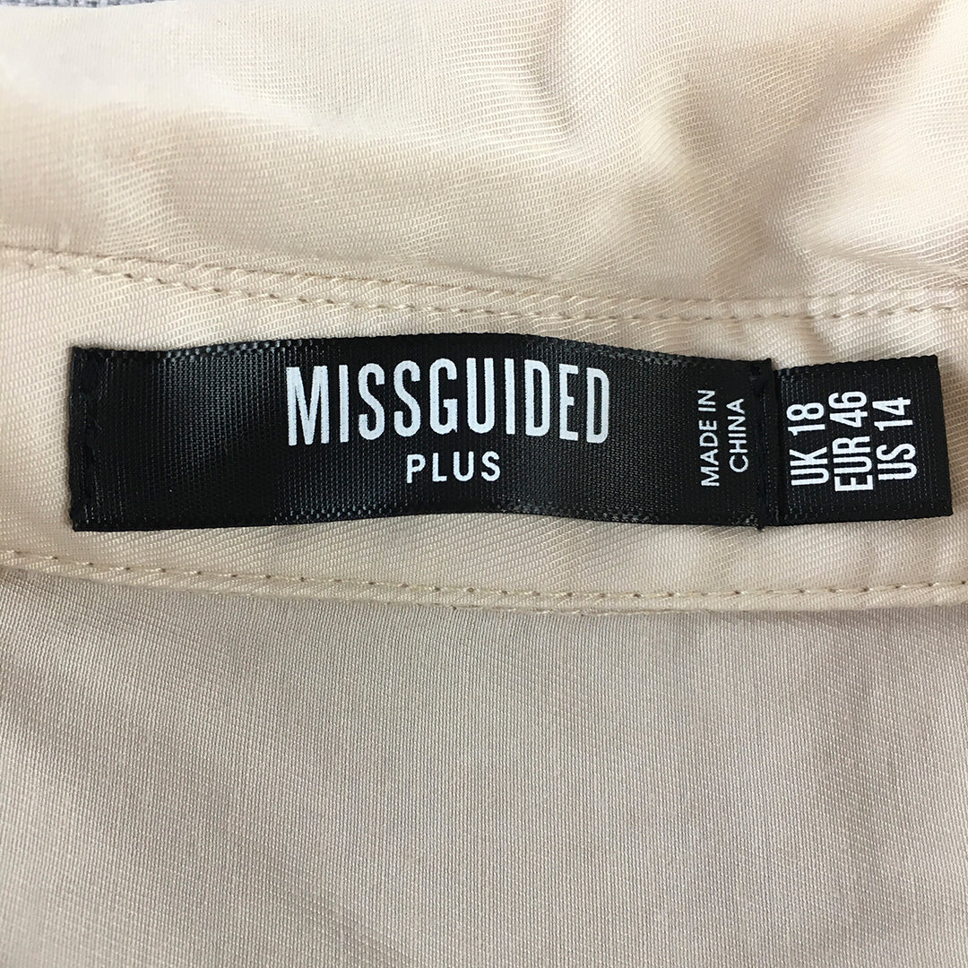 Missguided Plus Womens Shirt Size 18 White Brown Pocket Button-Up Long Sleeve