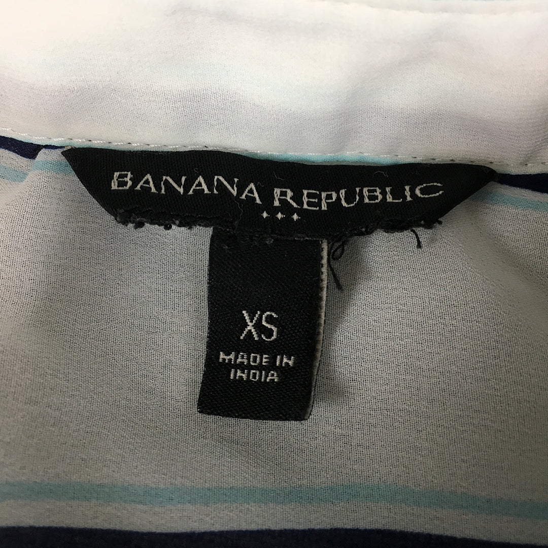 Banana Republic Womens Shirt Size XS White Blue Striped Button-Up Collared