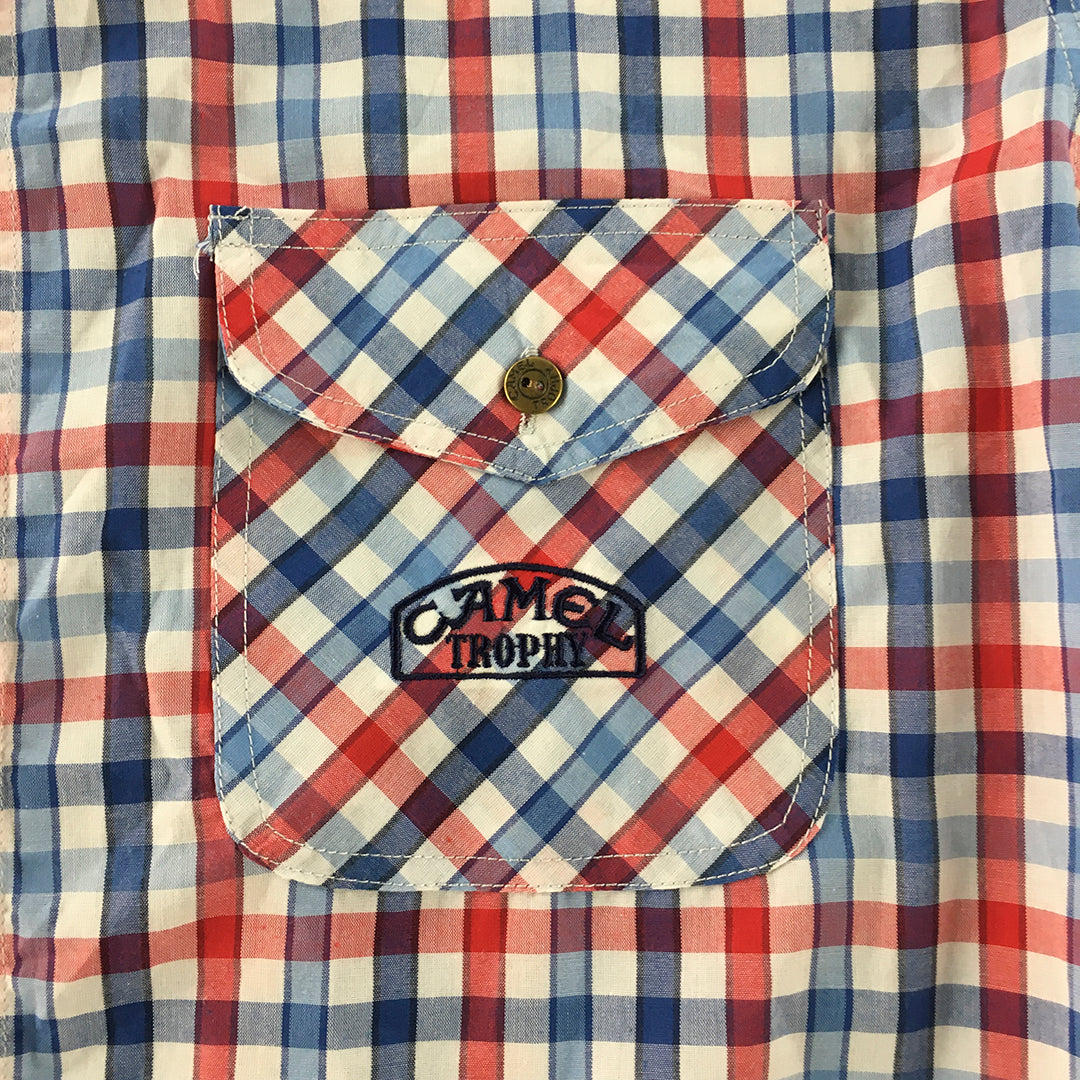 Camel Mens Shirt Size XL Blue White Red Checkered Button-Up Outdoor