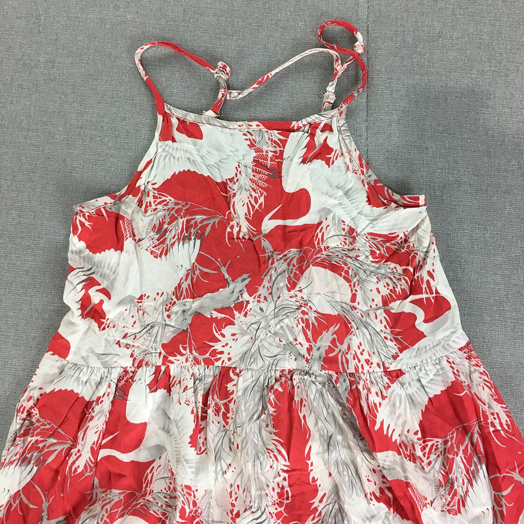 Insight Womens Mini Dress Size 6 White Red Floral Bird Sleeveless A-Line