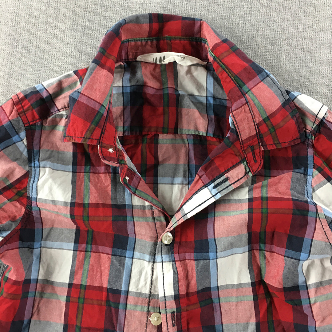 H&M Kids Boys Shirt Size 5 Red White Checkered Long Sleeve Button-Up