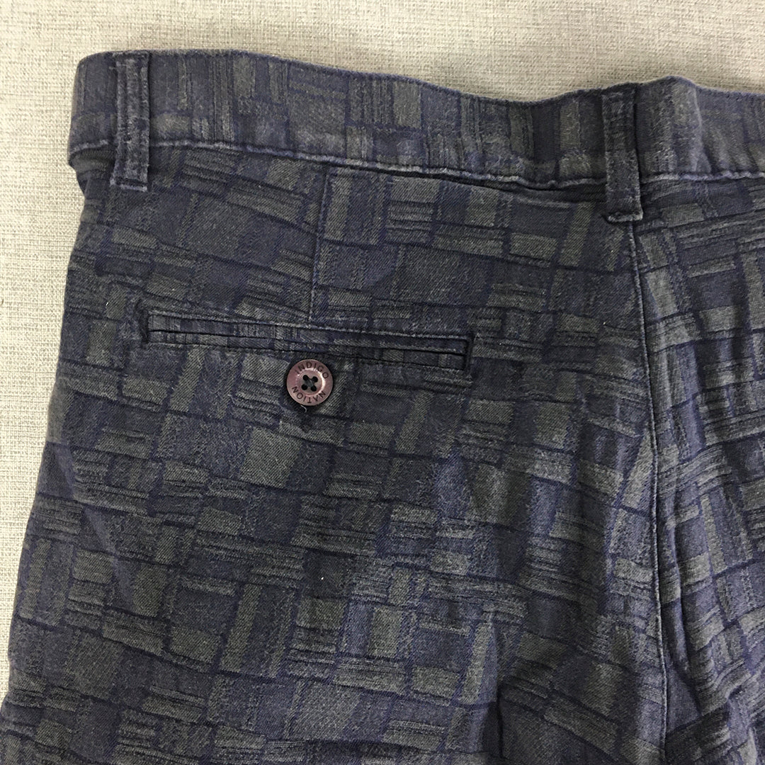 Indigo Nation Mens Chino Shorts Size 36 Slim Fit Blue Grey Geometric Pattern