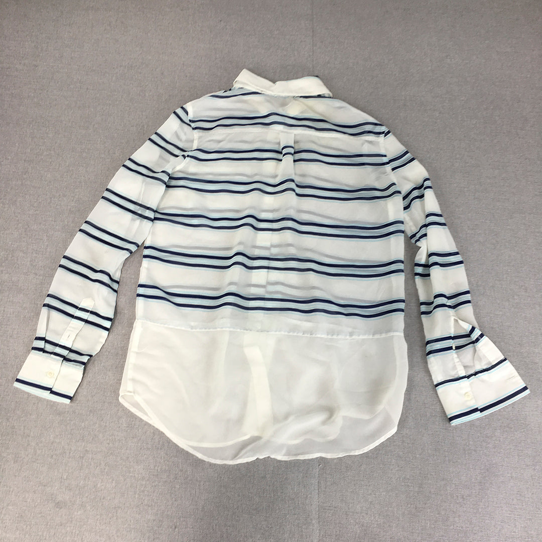 Banana Republic Womens Shirt Size XS White Blue Striped Button-Up Collared