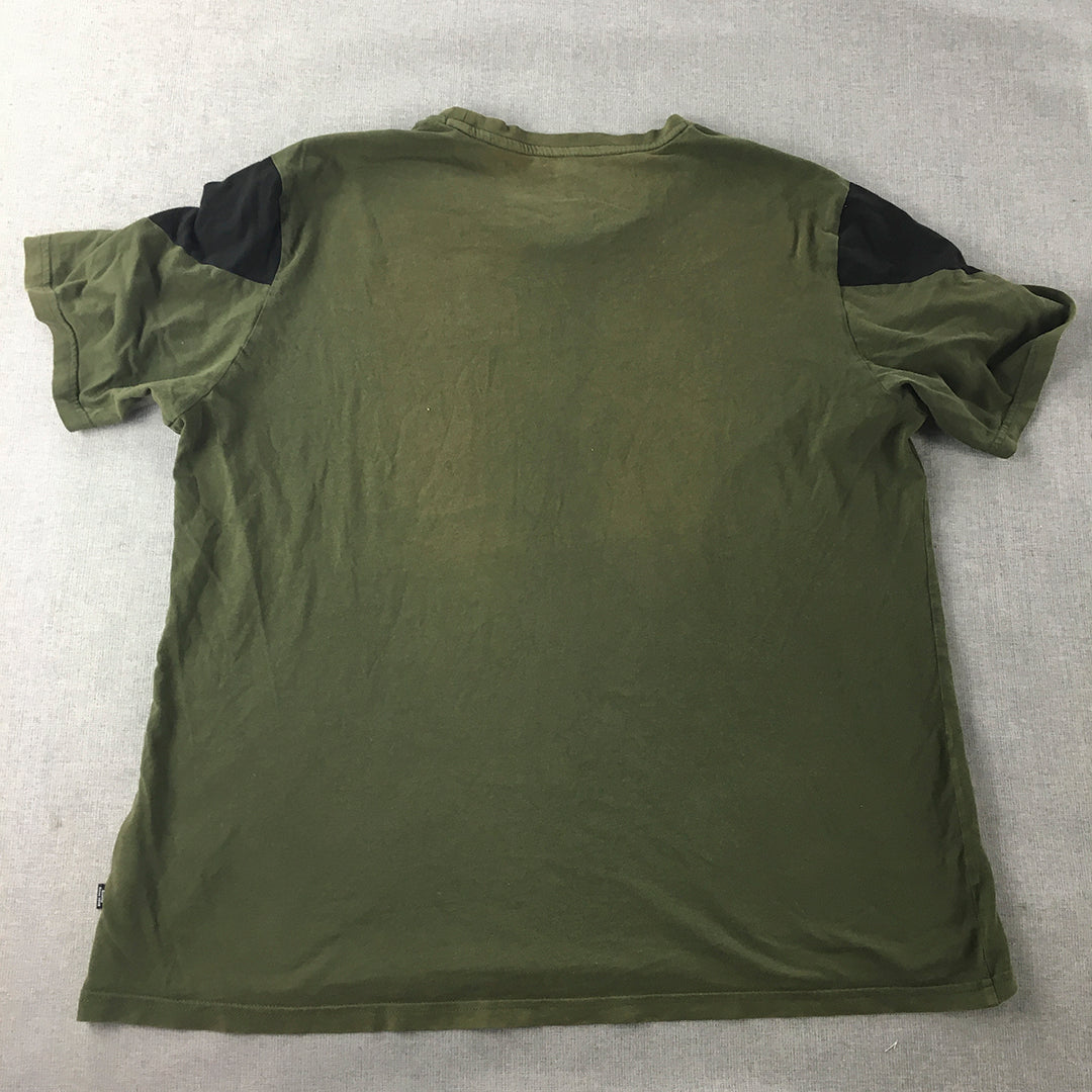 Puma Mens T-Shirt Size L Khaki Green Logo Crew Neck Short Sleeve Tee