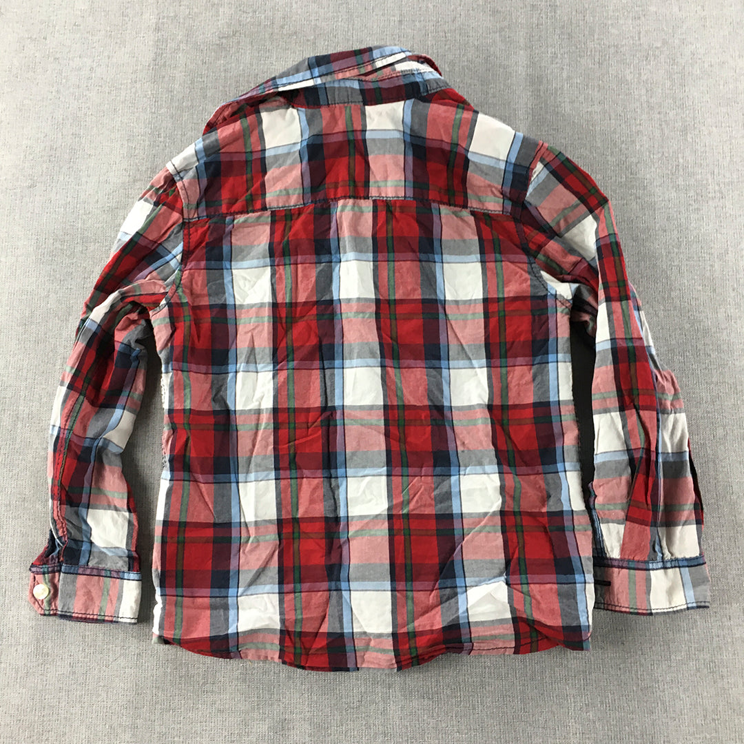 H&M Kids Boys Shirt Size 5 Red White Checkered Long Sleeve Button-Up