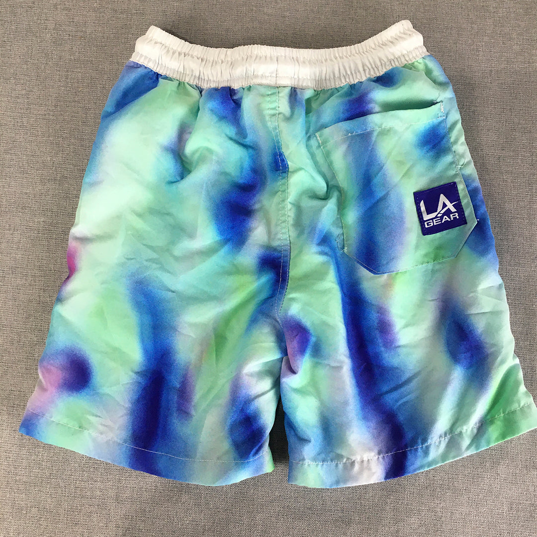 LA Gear Kids Boys Board Shorts Size 10 Blue Logo Drawstring Surf Swim Boardies