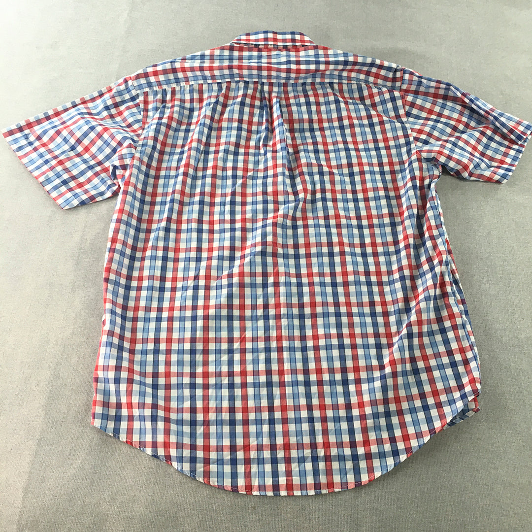 Camel Mens Shirt Size XL Blue White Red Checkered Button-Up Outdoor