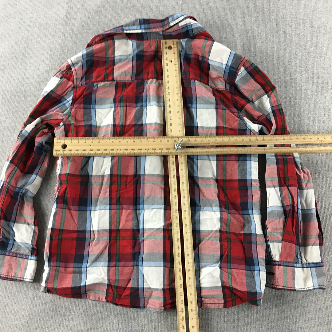 H&M Kids Boys Shirt Size 5 Red White Checkered Long Sleeve Button-Up