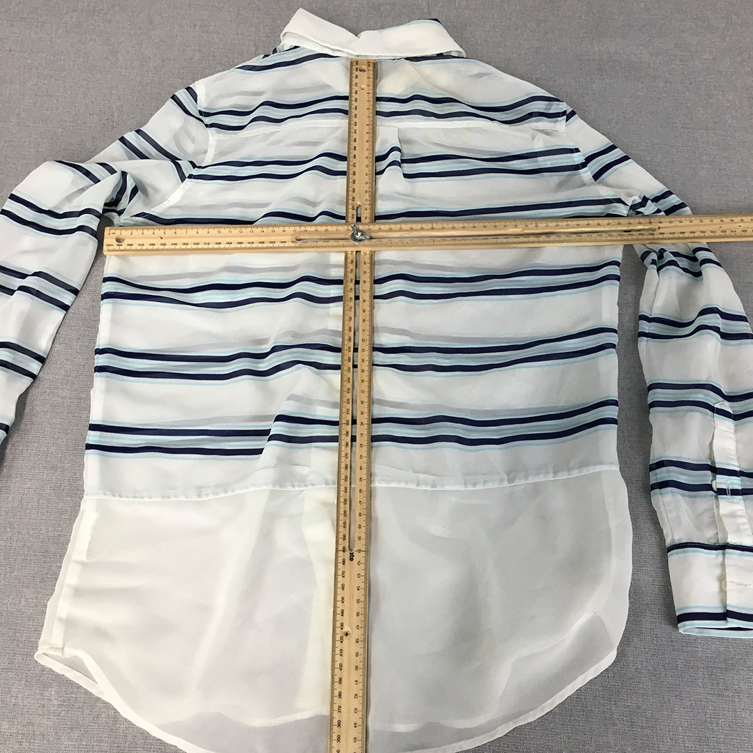 Banana Republic Womens Shirt Size XS White Blue Striped Button-Up Collared