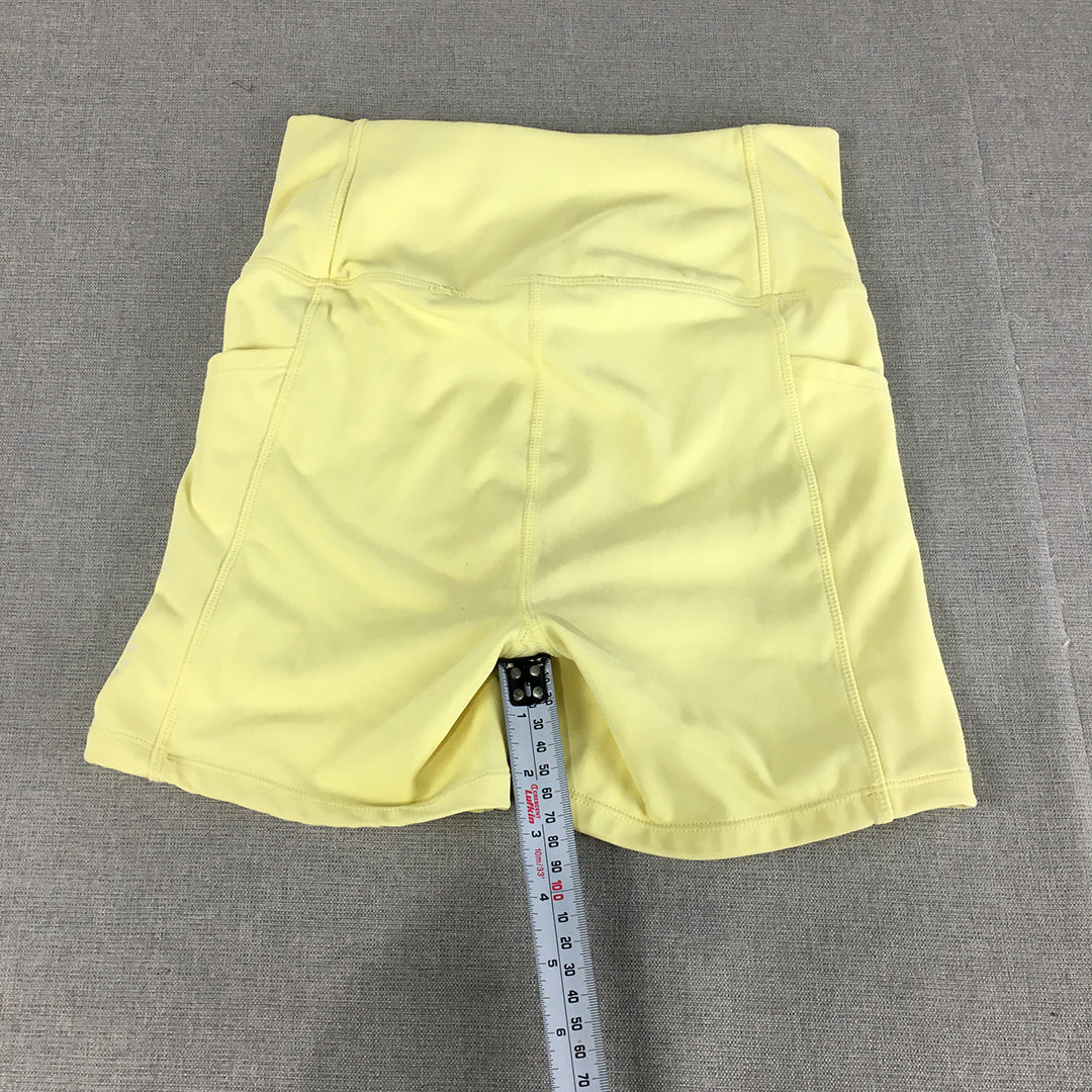 Rockwear Womens Legging Shorts Size 8 Yellow Pockets Activewear Gym