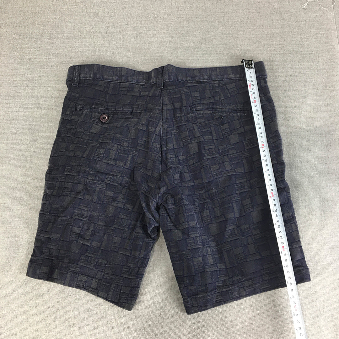 Indigo Nation Mens Chino Shorts Size 36 Slim Fit Blue Grey Geometric Pattern