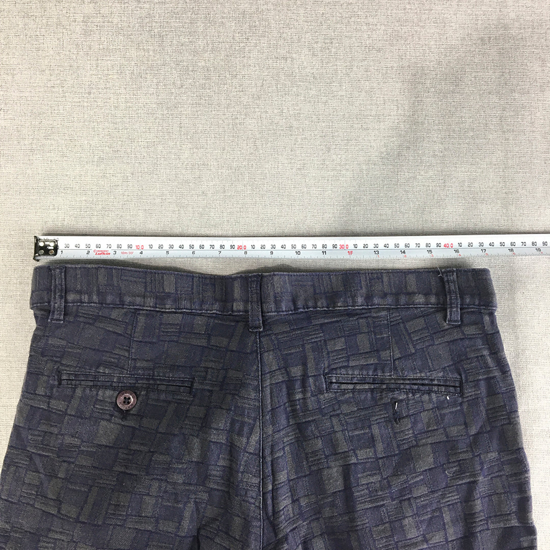 Indigo Nation Mens Chino Shorts Size 36 Slim Fit Blue Grey Geometric Pattern