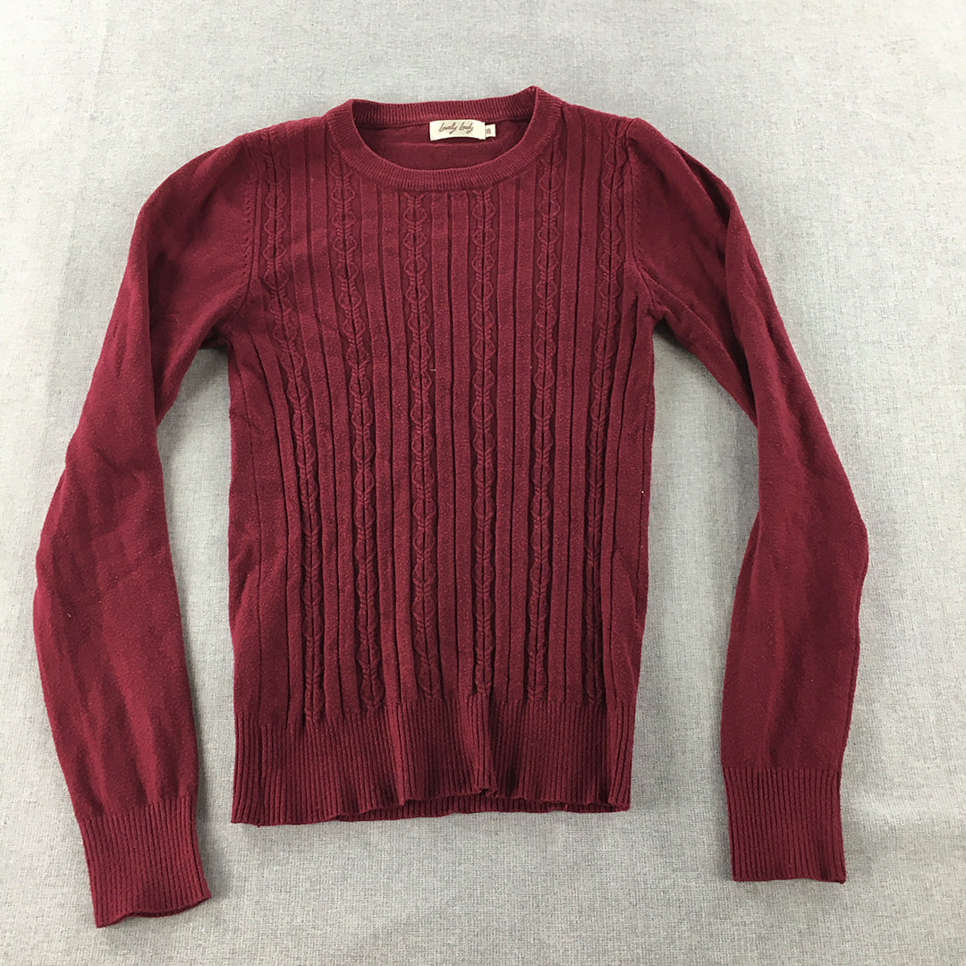 Lovely Lady Womens Cable Knit Sweater Size 8 Red Pullover Jumper