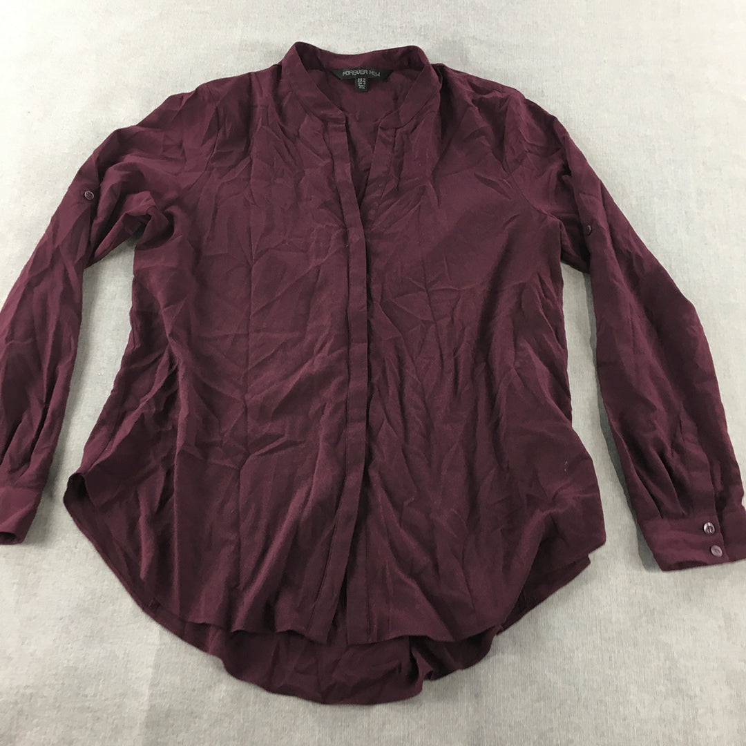 Forever New Womens Top Size 14 Purple Long Sleeve Button-Up Shirt