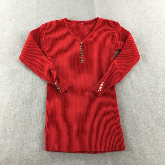 Lasoon Womens Knit Sweater Size S Red V-Neck Pullover Jumper