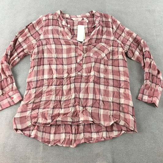 Millers Womens Top Size 14 Pink Checkered Long Sleeve Shirt