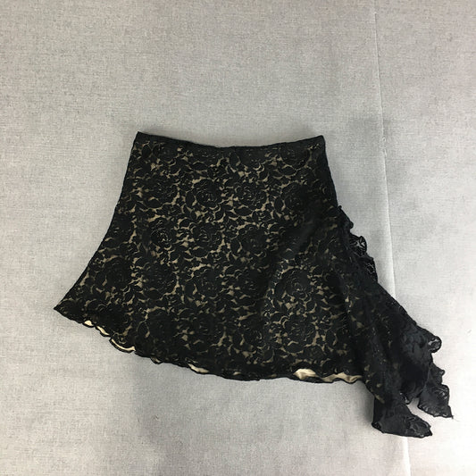 Tiger Mist Womens Mini Skirt Size S Black Floral Lace Lined