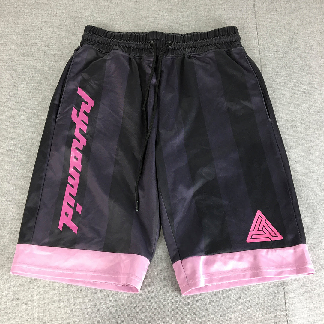 Black Pyramid Mens Shorts Size S Purple Pink Logo Drawstring Elastic Waist