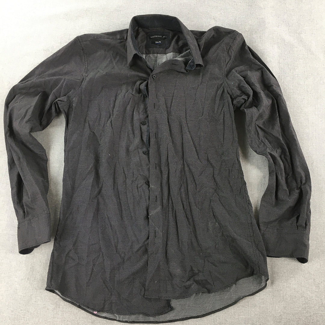 Westbury Mens Shirt Size M Slim Fit Black Dot Pattern Long Sleeve Button-Up