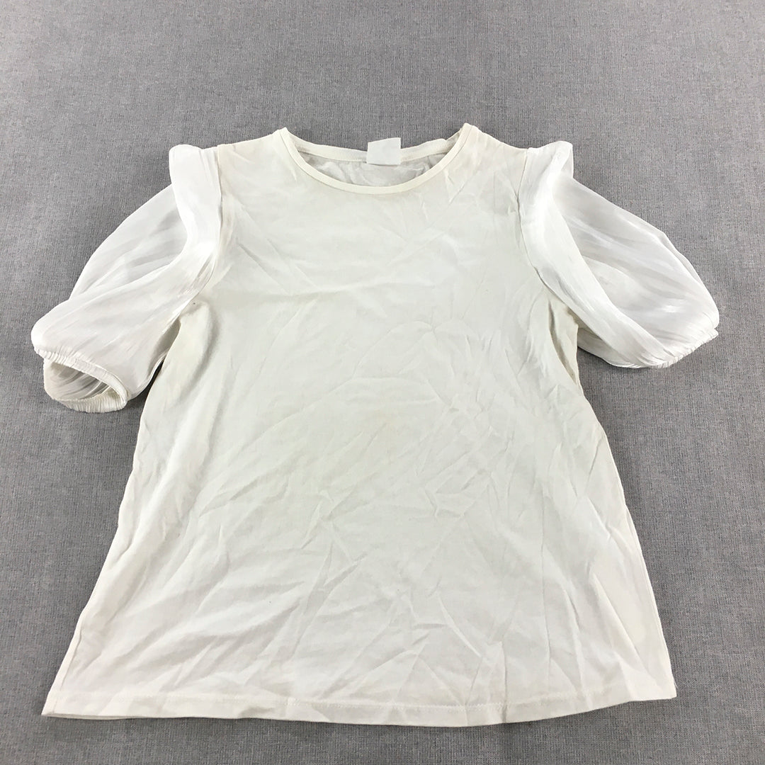 Zara Kids Girls Top Size 13 - 14 Years White Short Sleeve Shirt