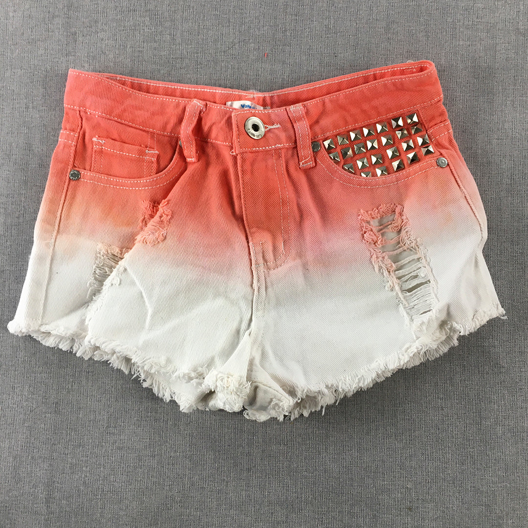 Valleygirl Womens Denim Shorts Size 8 White Pink Gradient Studded