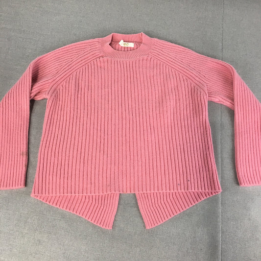 HQ Womens Wool Sweater Size L Pink Cable Knit Pullover Jumper