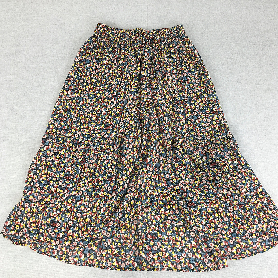 Pieces Womens A-Line Skirt Size S Black Yellow Blue Floral Maxi