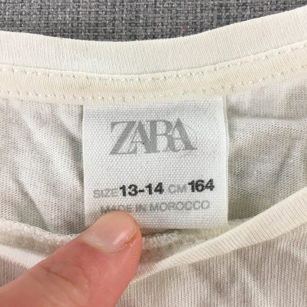 Zara Kids Girls Top Size 13 - 14 Years White Short Sleeve Shirt