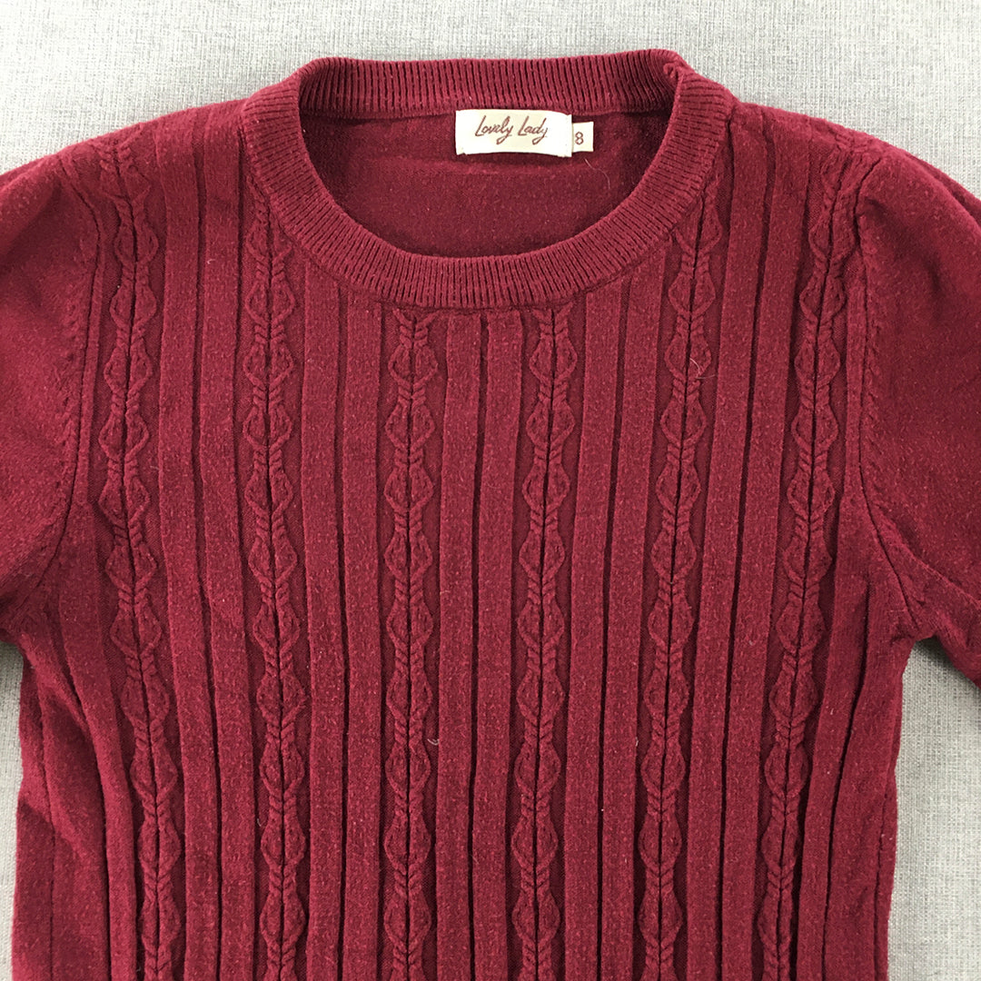 Lovely Lady Womens Cable Knit Sweater Size 8 Red Pullover Jumper