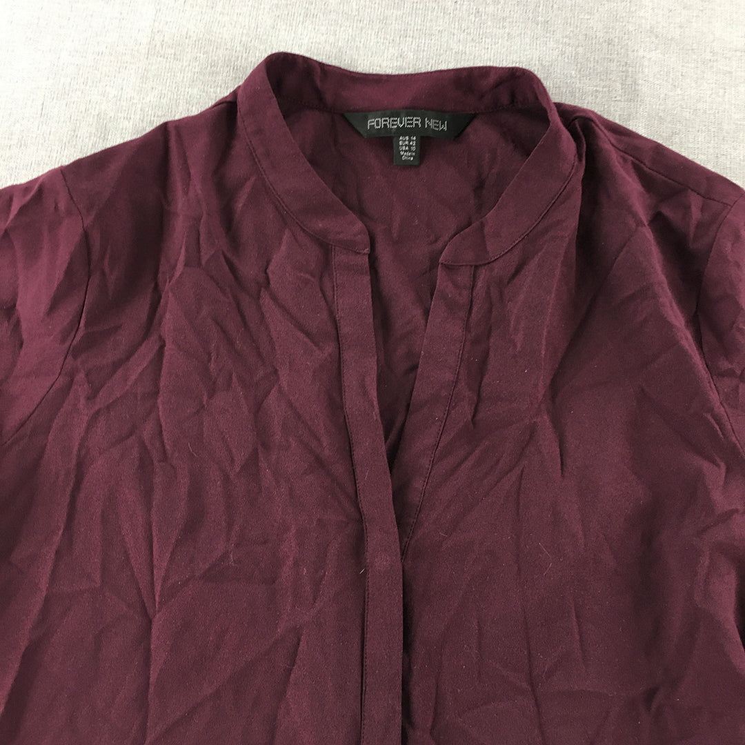 Forever New Womens Top Size 14 Purple Long Sleeve Button-Up Shirt