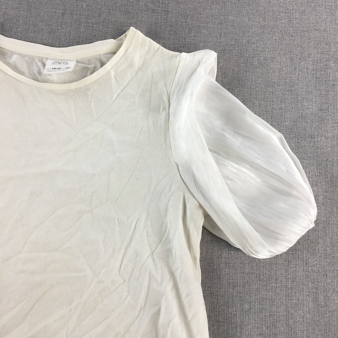 Zara Kids Girls Top Size 13 - 14 Years White Short Sleeve Shirt