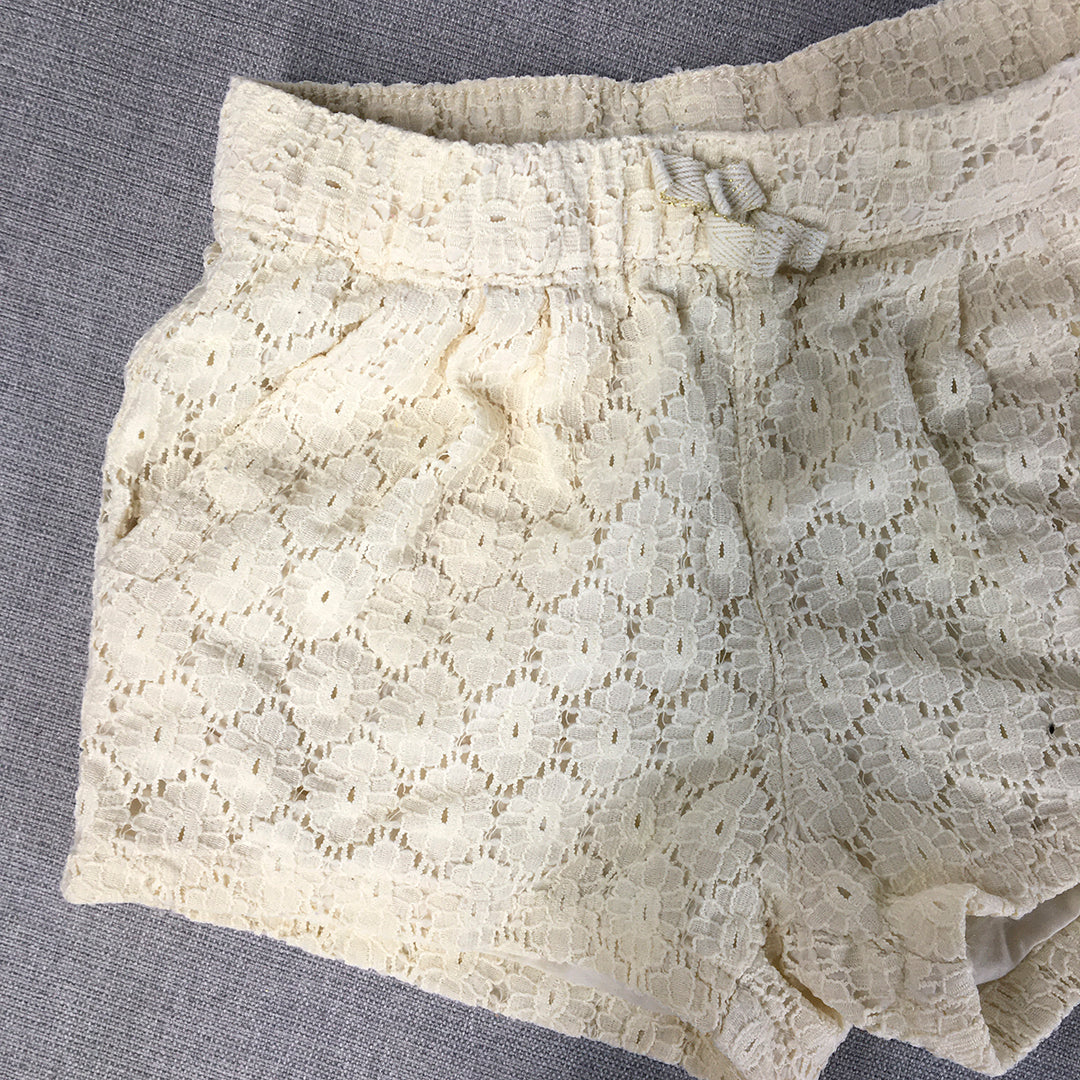 H&M Kids Girls Shorts Size 5 White Floral Lace Elastic Waist Drawstring Pockets