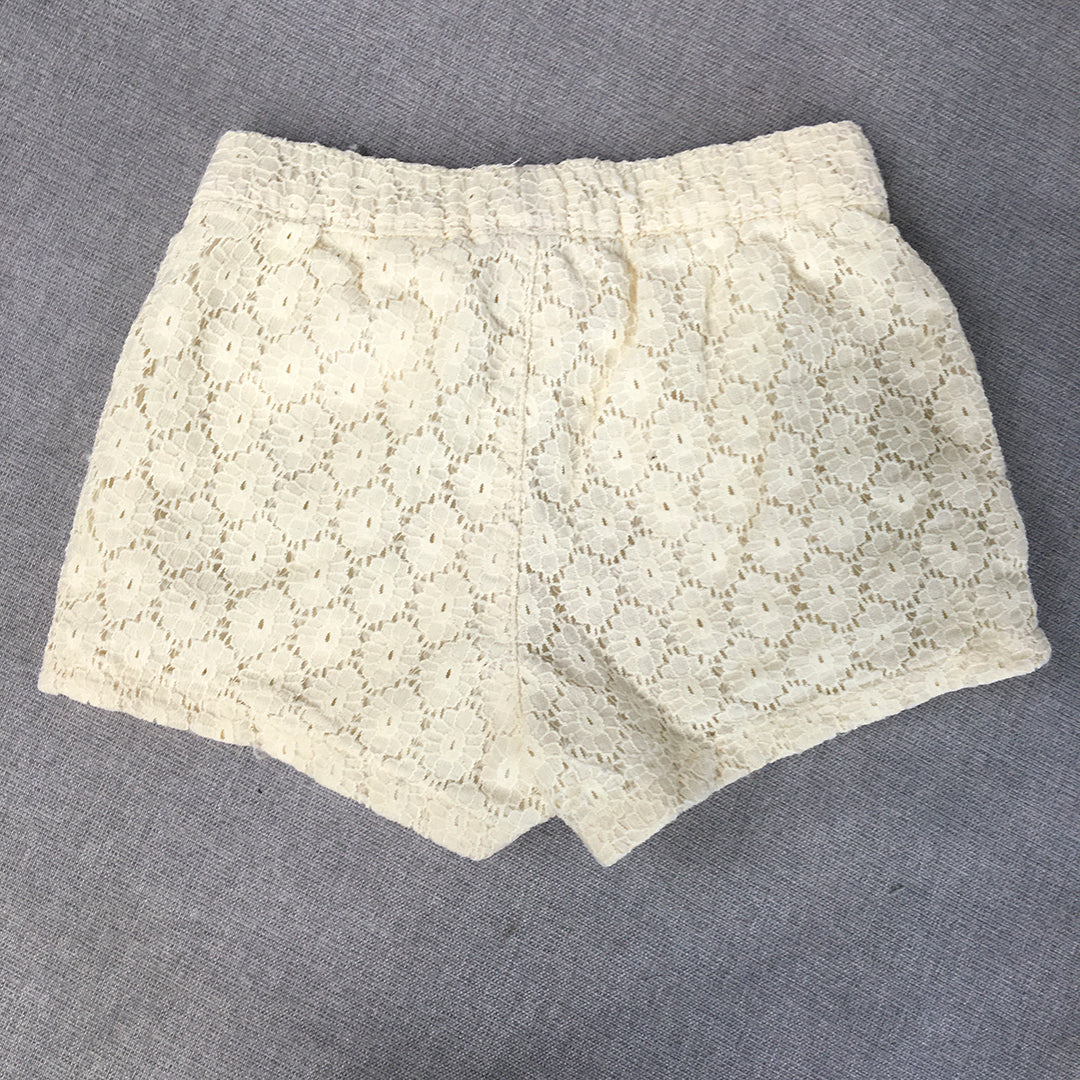 H&M Kids Girls Shorts Size 5 White Floral Lace Elastic Waist Drawstring Pockets