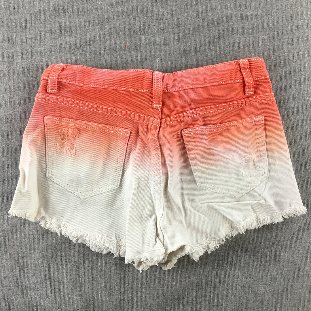 Valleygirl Womens Denim Shorts Size 8 White Pink Gradient Studded