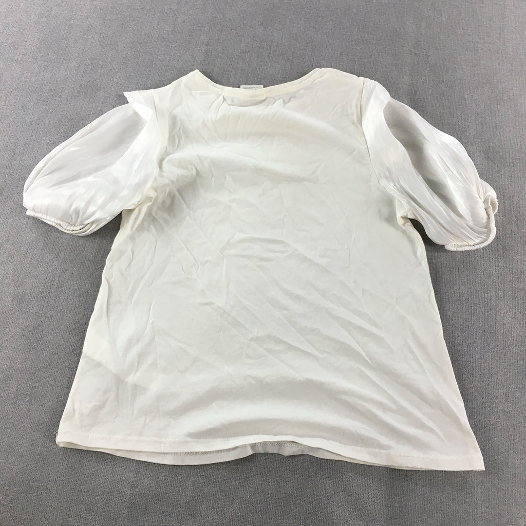 Zara Kids Girls Top Size 13 - 14 Years White Short Sleeve Shirt