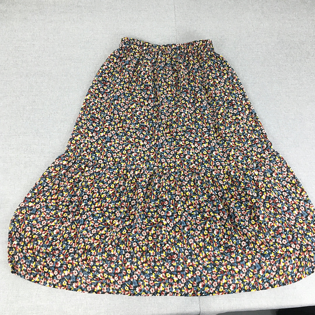 Pieces Womens A-Line Skirt Size S Black Yellow Blue Floral Maxi