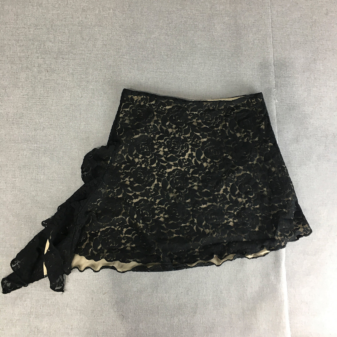 Tiger Mist Womens Mini Skirt Size S Black Floral Lace Lined