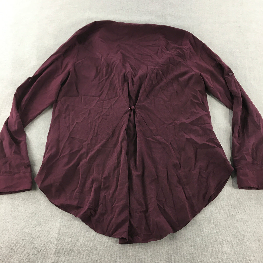 Forever New Womens Top Size 14 Purple Long Sleeve Button-Up Shirt